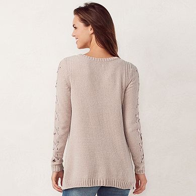 Women's LC Lauren Conrad Chenille Lace-Up Crewneck Sweater