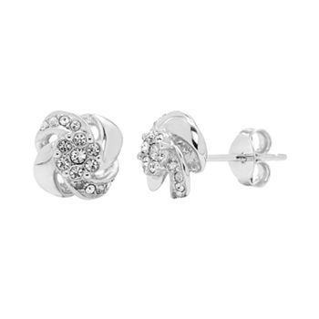 925 Sterling Silver Swirl Flower Shiny Crystal Stud Earrings Women Jewellery NEW 