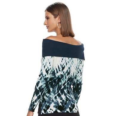 Women's Rock & Republic® Off-the-Shoulder Tie-Dye Sweater