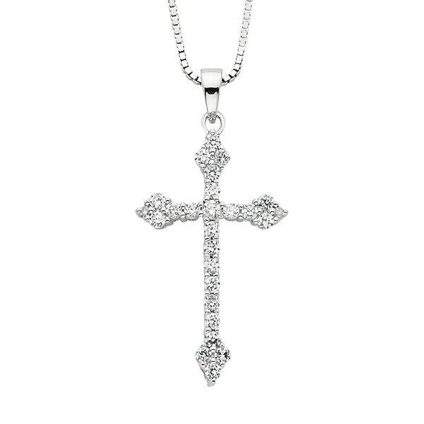 Diamond Splendor Crystal & Diamond Accent Sterling Silver Cross Pendant ...