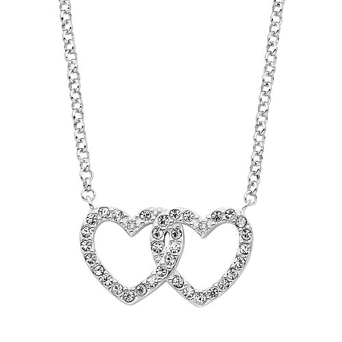 Diamond Splendor Crystal & Diamond Accent Sterling Silver Double Heart ...