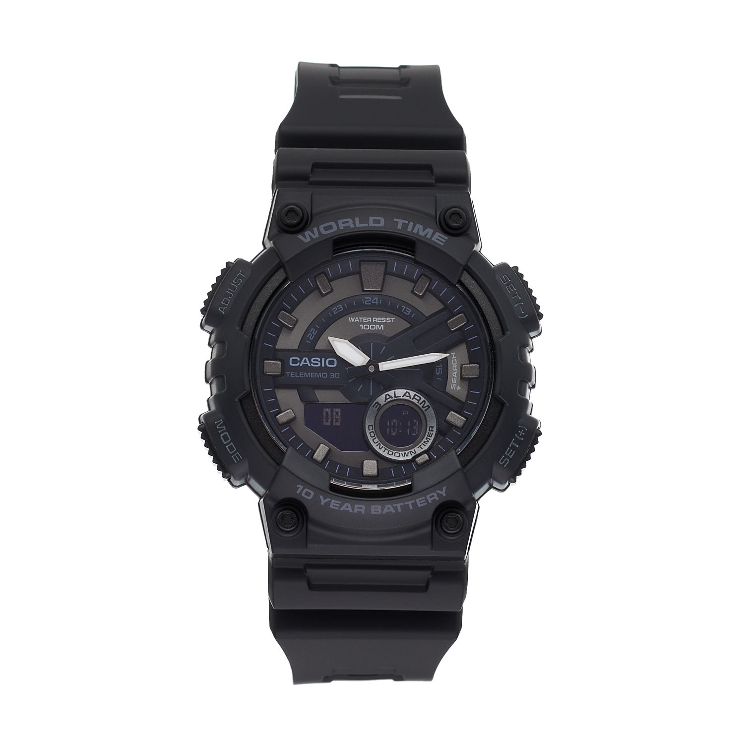 casio world time telememo black combi watch
