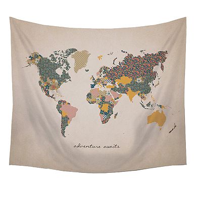 Stratton Home Decor "Adventure Awaits" Map Wall Tapestry 