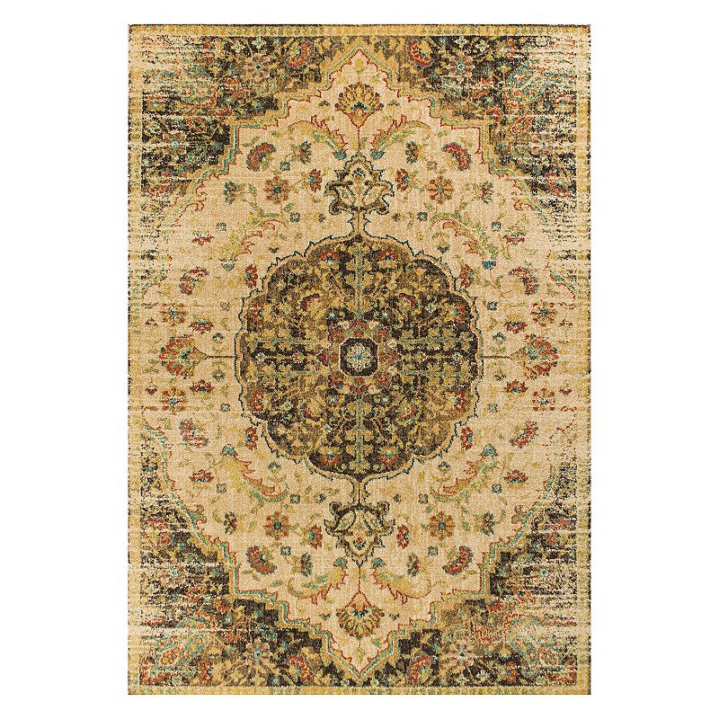 KAS Rugs Casablanca Condesa Framed Floral Rug, Med Beige, 5X7.5 Ft