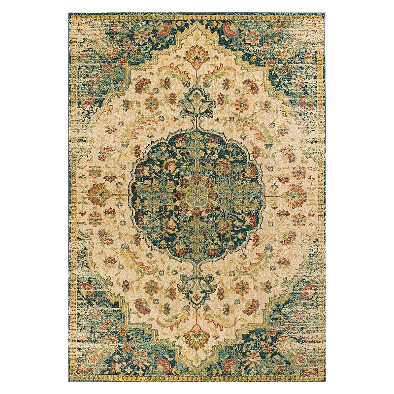 KAS Rugs Casablanca Condesa Framed Floral Rug, Med Beige, 8X11 Ft