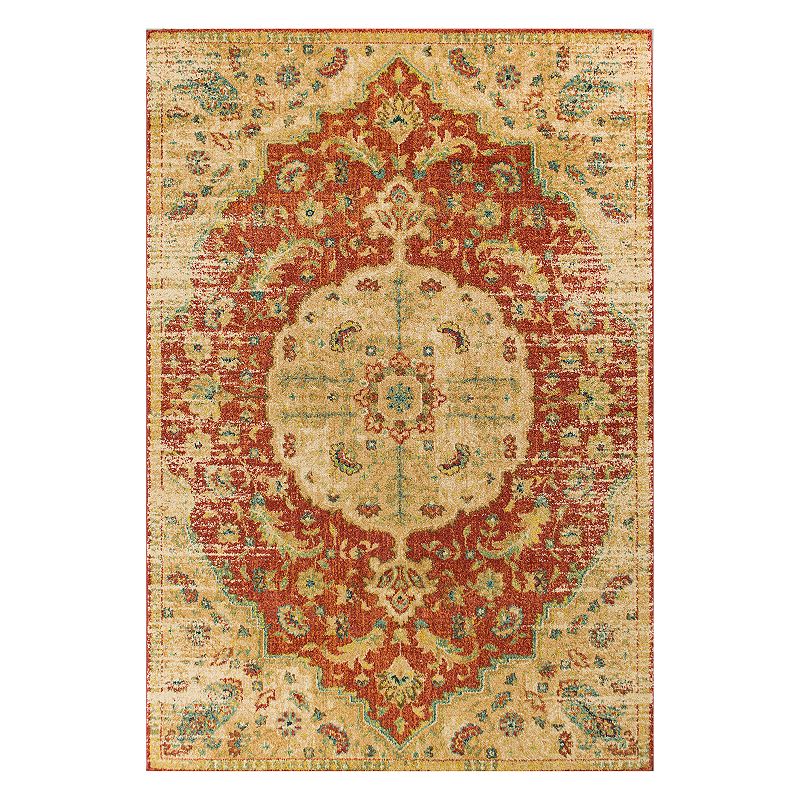 KAS Rugs Casablanca Condesa Framed Floral Rug, Orange, 5X7.5 Ft