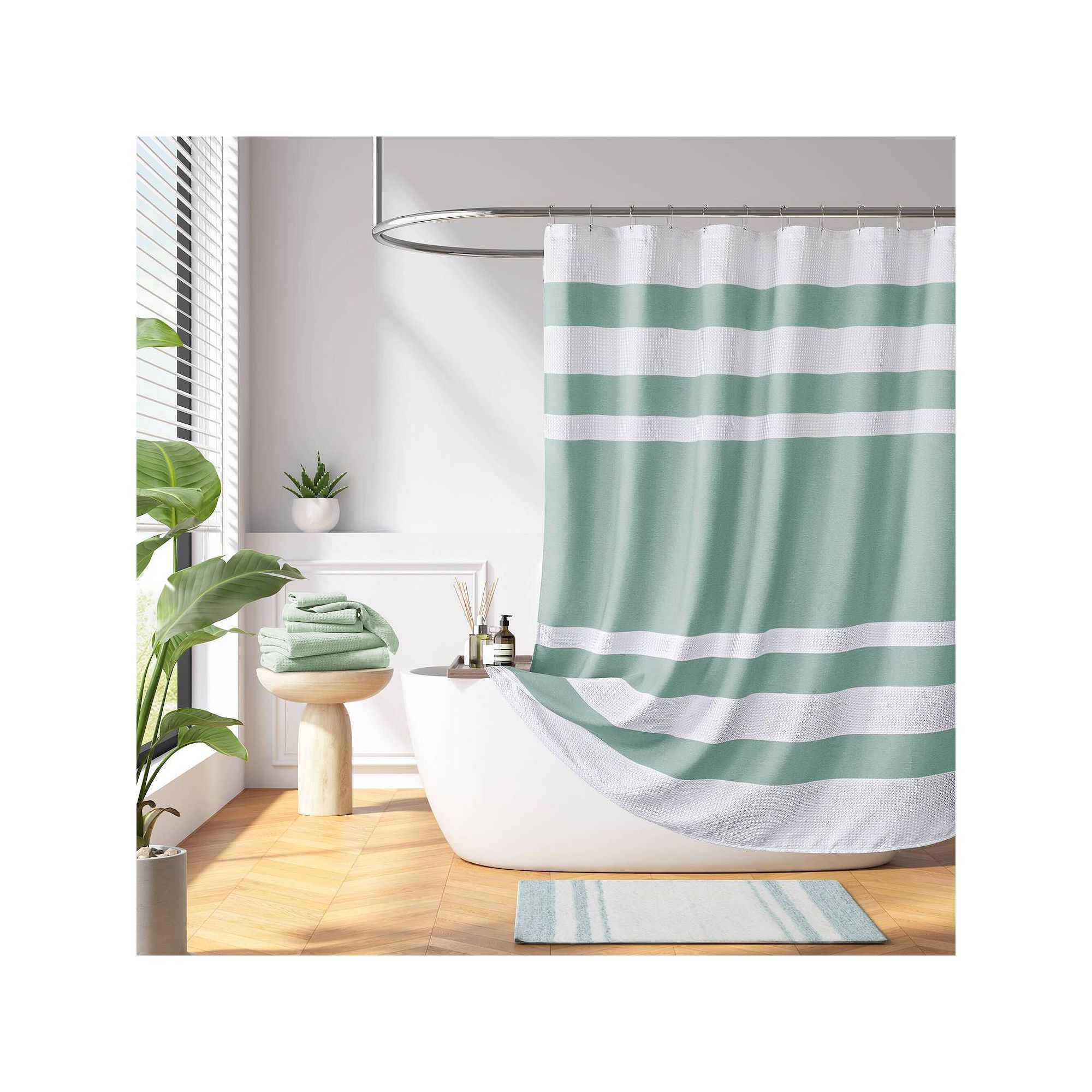 Madison Park Spa Waffle 3M Water Repellent Shower Curtain, Size: 72X72, Blu