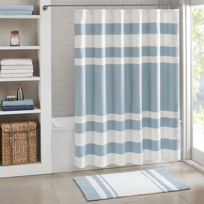 Madison Park Spa Waffle 3M Water Repellent Shower Curtain, Blue, 72X84