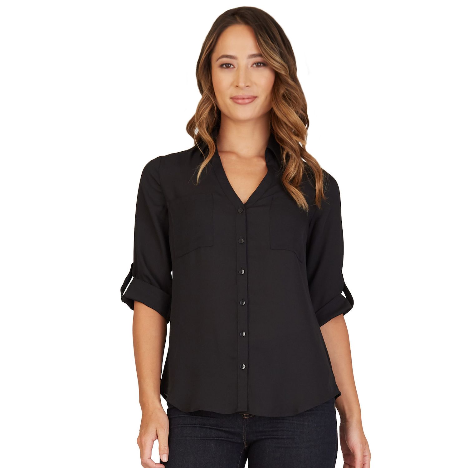 black button up shirt womens short sleeve