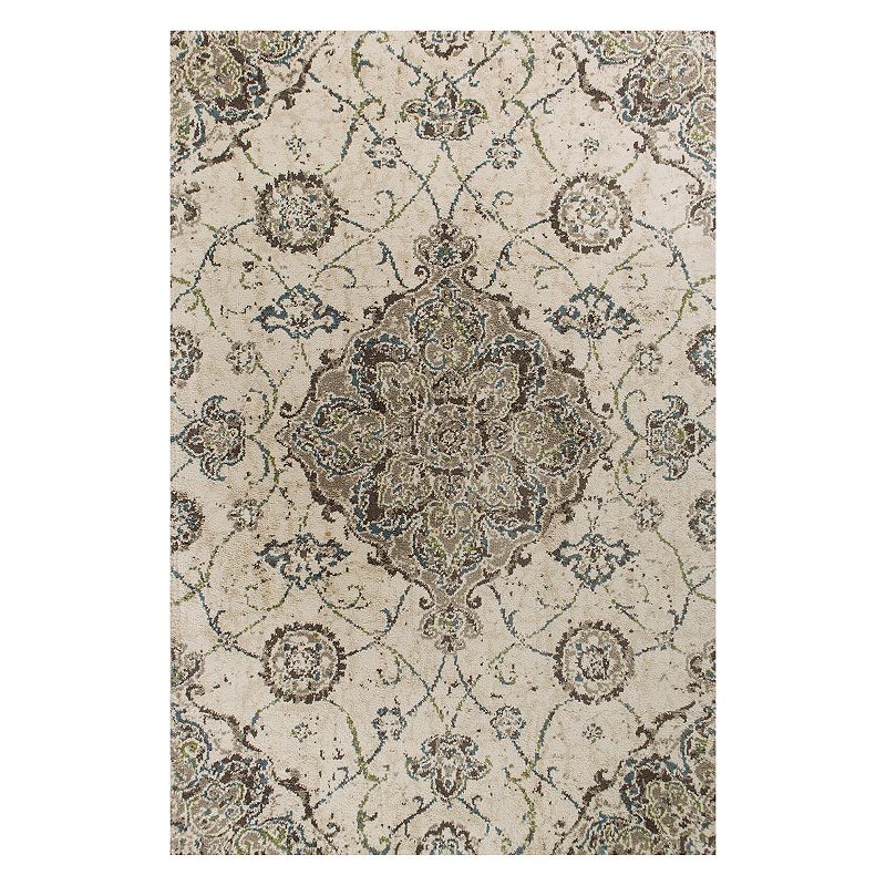 KAS Rugs Madison Townhouse Medallion Shag Rug, White, 7.5X11 Ft