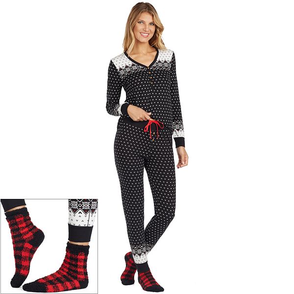 Women's Cuddl Duds Pajamas Lucky Stripes Sleep henley Sleep Top