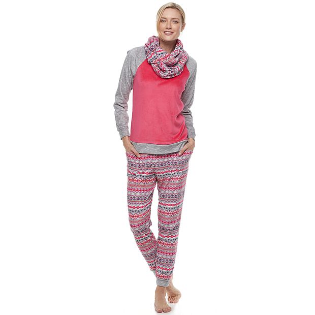 Women s Cuddl Duds Pajamas Wake Up Call Sleep Top Banded Bottom Sleep Pants Pants Scarf