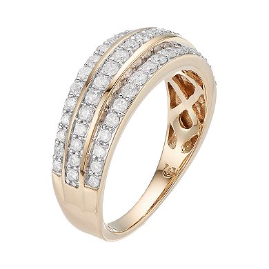 10k Gold 3/4 Carat T.W. Diamond Multi Row Ring
