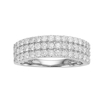 10k White Gold 1 Carat T.W. Diamond Triple Row Ring
