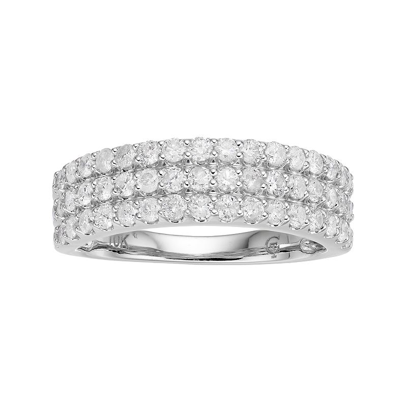 10k White Gold 1 Carat T.W. Diamond Multi Row Ring, Womens, Size: 6