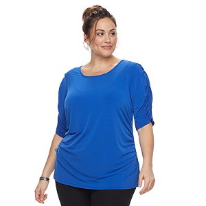 Plus Size Dana Buchman Shirred Elbow Sleeve Top