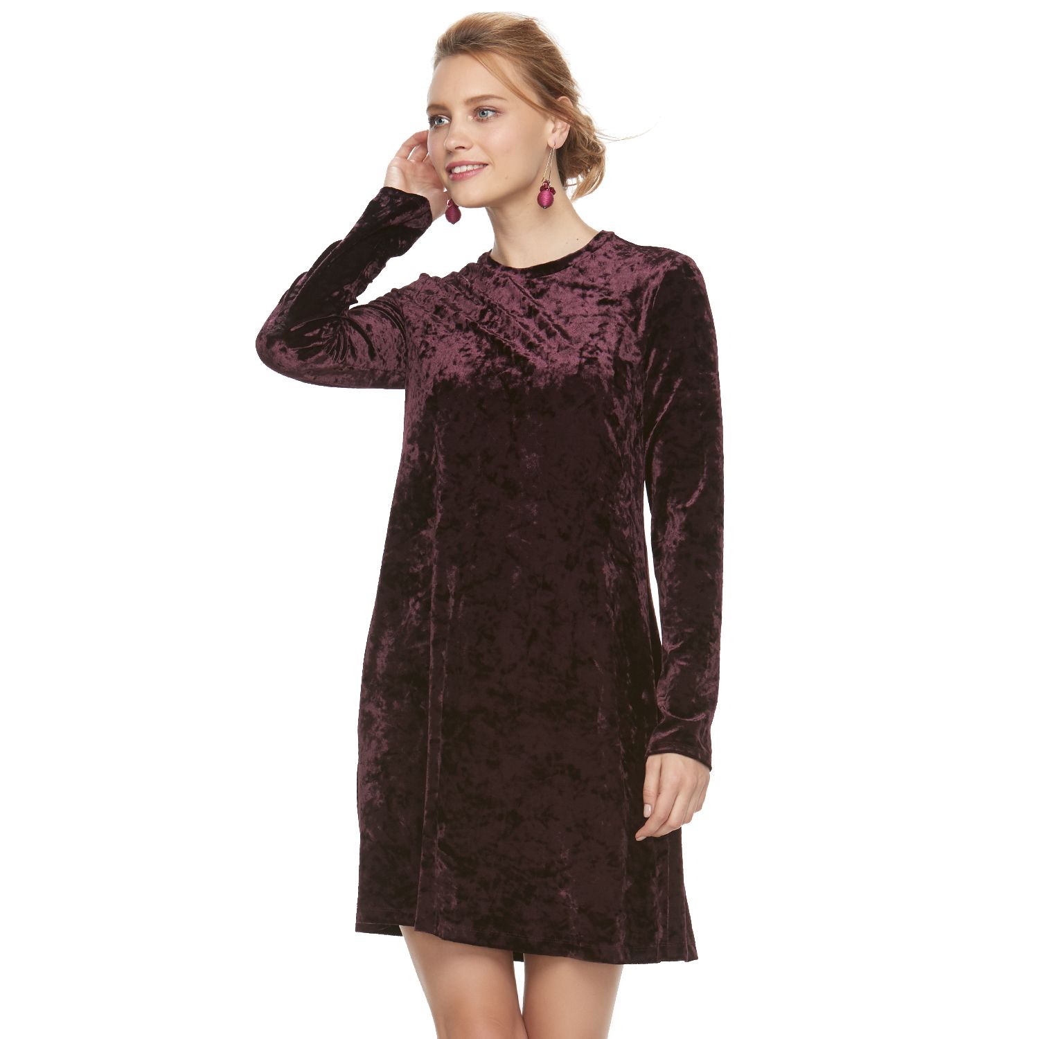 velvet shift dress long sleeve