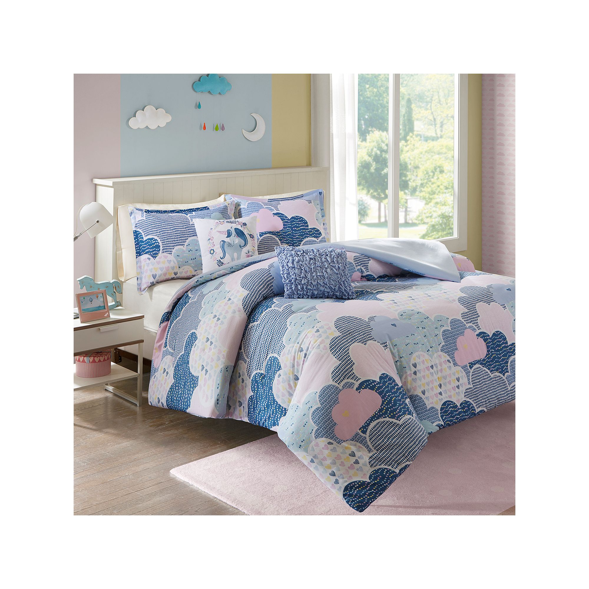 Intelligent Design Bliss Cotton Duvet Cover Set with Throw Pillows, Blue