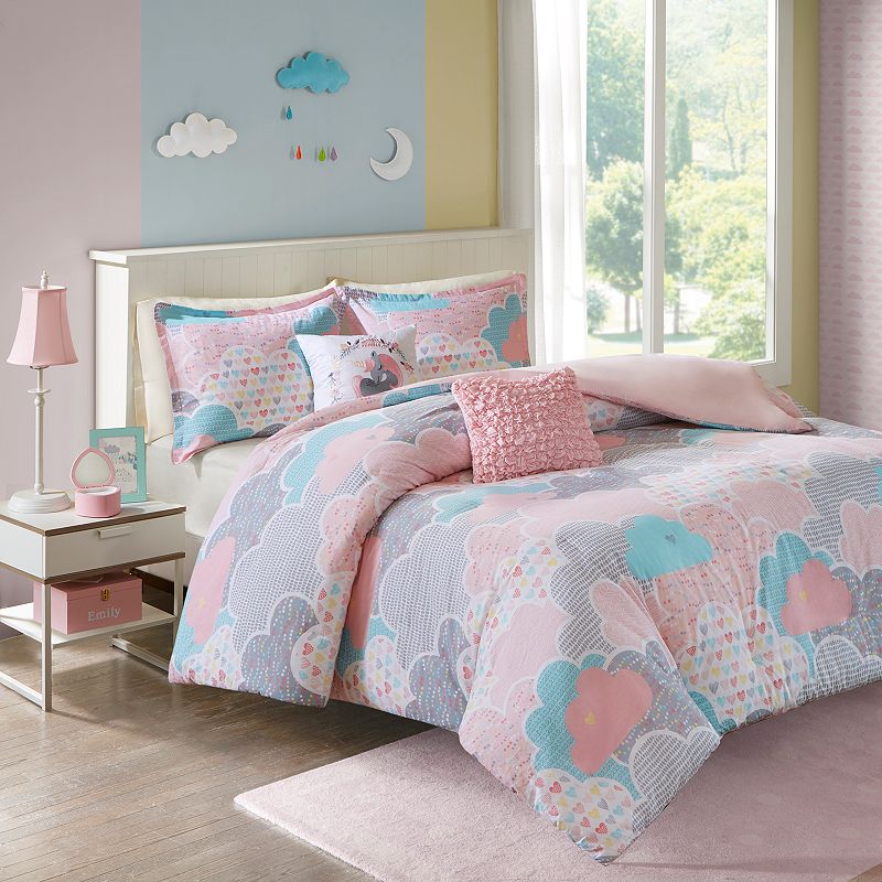 Intelligent Design Bliss Cotton Duvet Cover Set with Throw Pillows, Pink