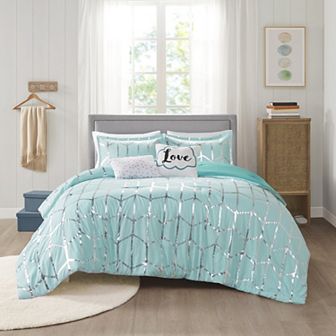 Intelligent Design Khloe Metallic Geometric Printed Comforter Set with Throw Pillows