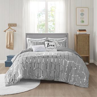 Intelligent Design Khloe Metallic Geometric Printed Comforter Set with Throw Pillows
