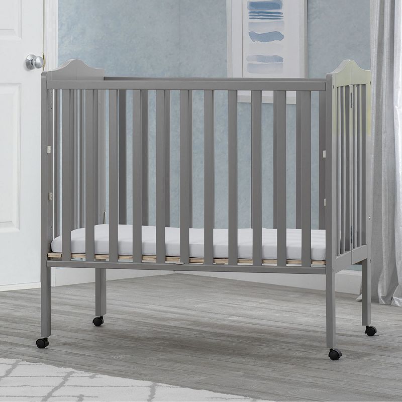 Delta Children Folding Portable Baby Mini Crib with 1.5-inch Mattress  Grey