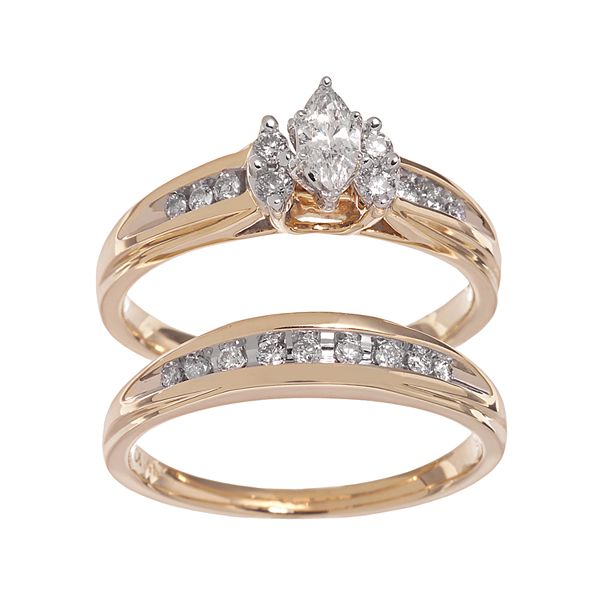 Lovemark Marquise Cut Diamond Engagement Ring Set In 14k Gold 1 2 Ct T W