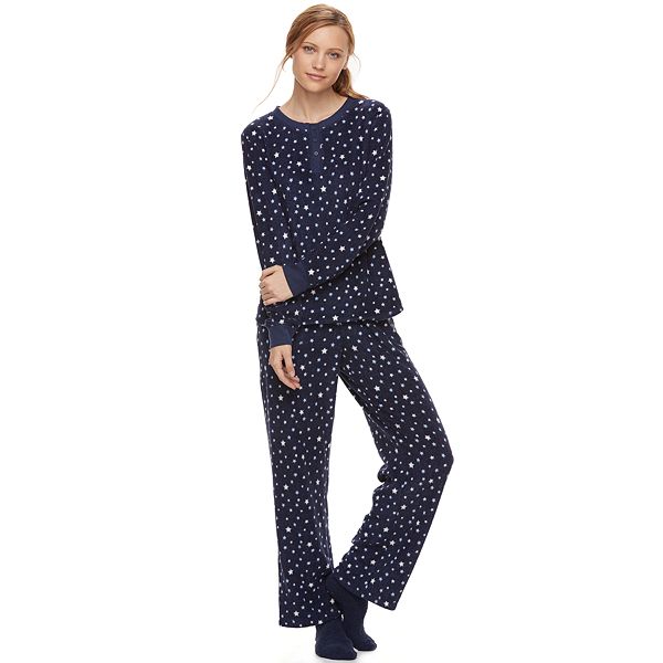 Women's Croft & Barrow® Pajamas: Fleece Sleep henley Sleep Top, Pants ...