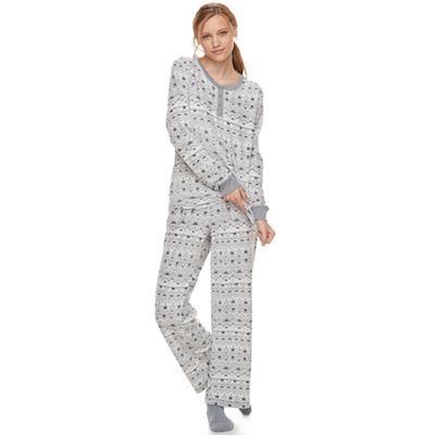 Women s Croft Barrow Pajamas Fleece Sleep henley Sleep Top Pants Socks PJ Set