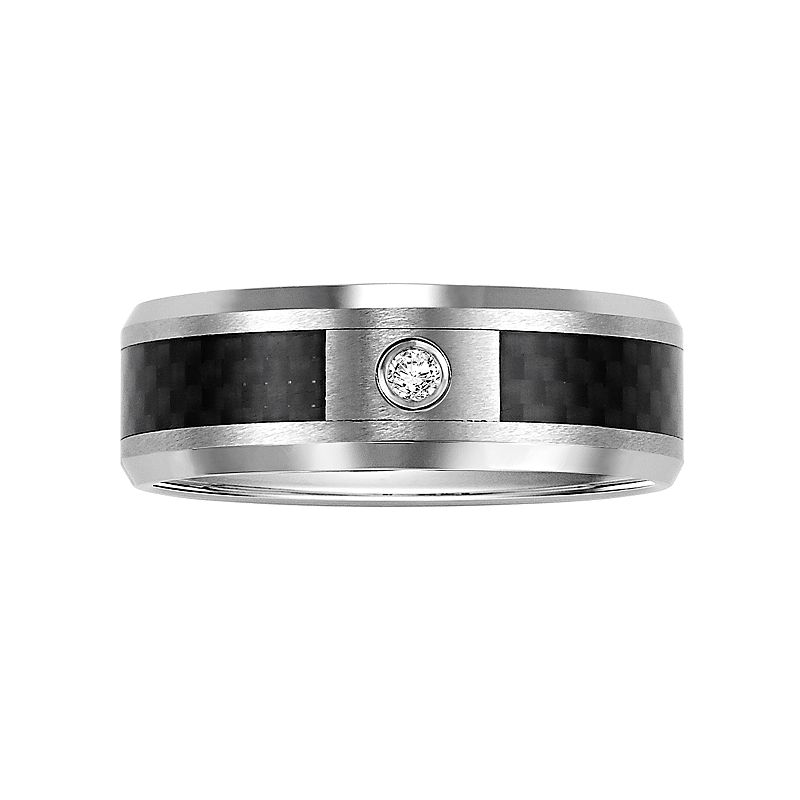 AXL Stainless Steel Diamond Accent Mens Wedding Band, Size: 12, Black