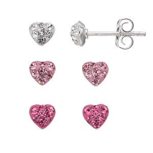 Charming Girl Kids' Sterling Silver Crystal Heart Stud Earring Set