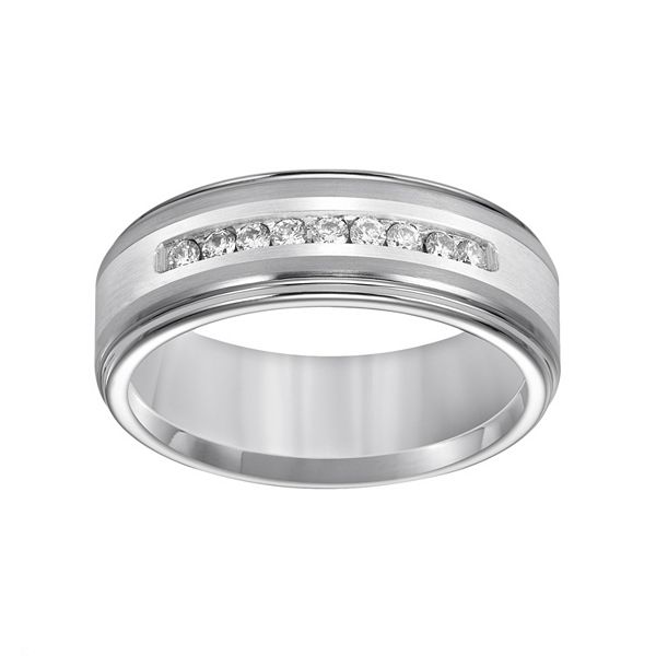 1 cwt Diamond Unique Mens Wedding Bands in Silver/Tungsten - A308C