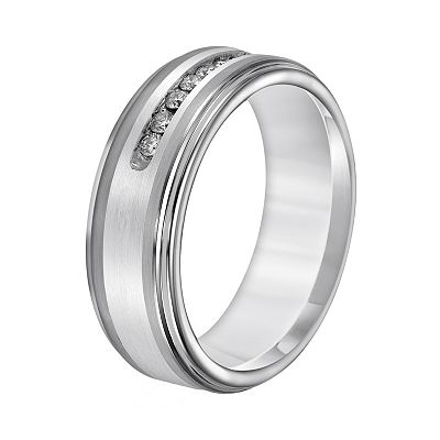 Authentic Diamond 1/4 carat tungsten silver men's wedding band size deals 9.5