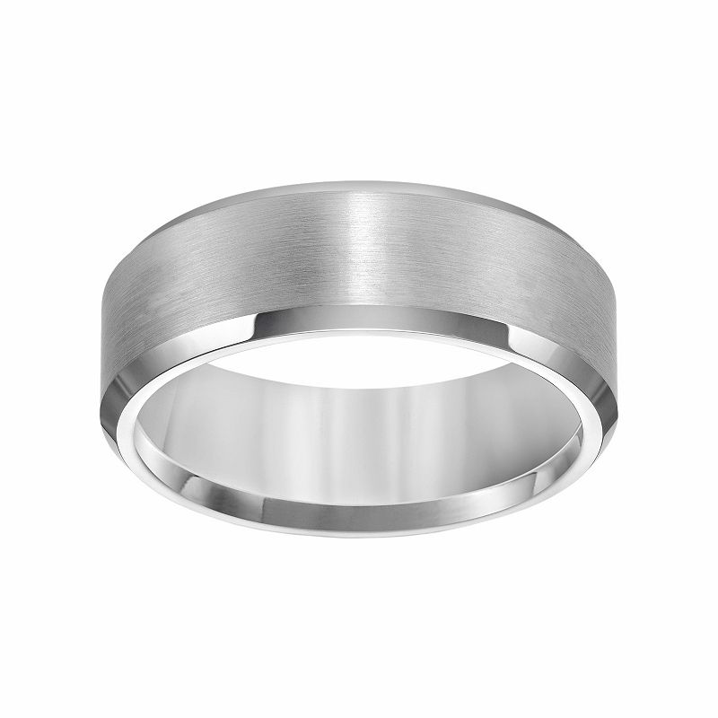 AXL White Tungsten Beveled Men's Wedding Band, Size: 9, Grey