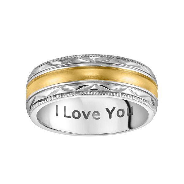 AXL Stainless Steel Two Tone I Love You Men's Wedding Band