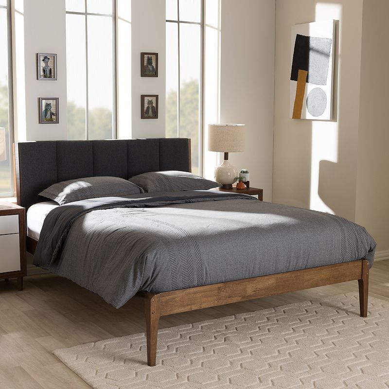 Baxton Studio Ember Mid-Century Upholstered Bed, Dark Grey, Queen