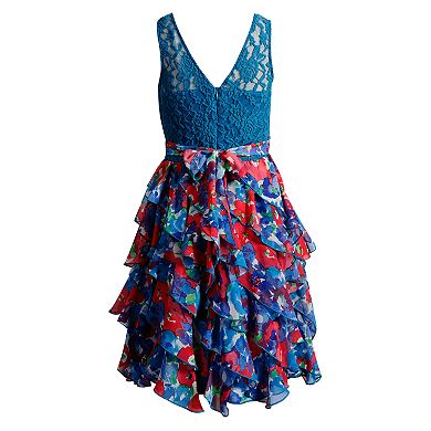 Girls 7-16 Emily West Lace Floral Ruffled Corkscrew Dress
