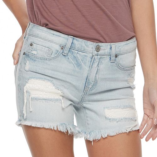 Juniors' Mudd® Frayed Midi Jean Shorts