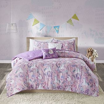Intelligent Design Ella Unicorn Cotton Comforter Set with Throw Pillows
