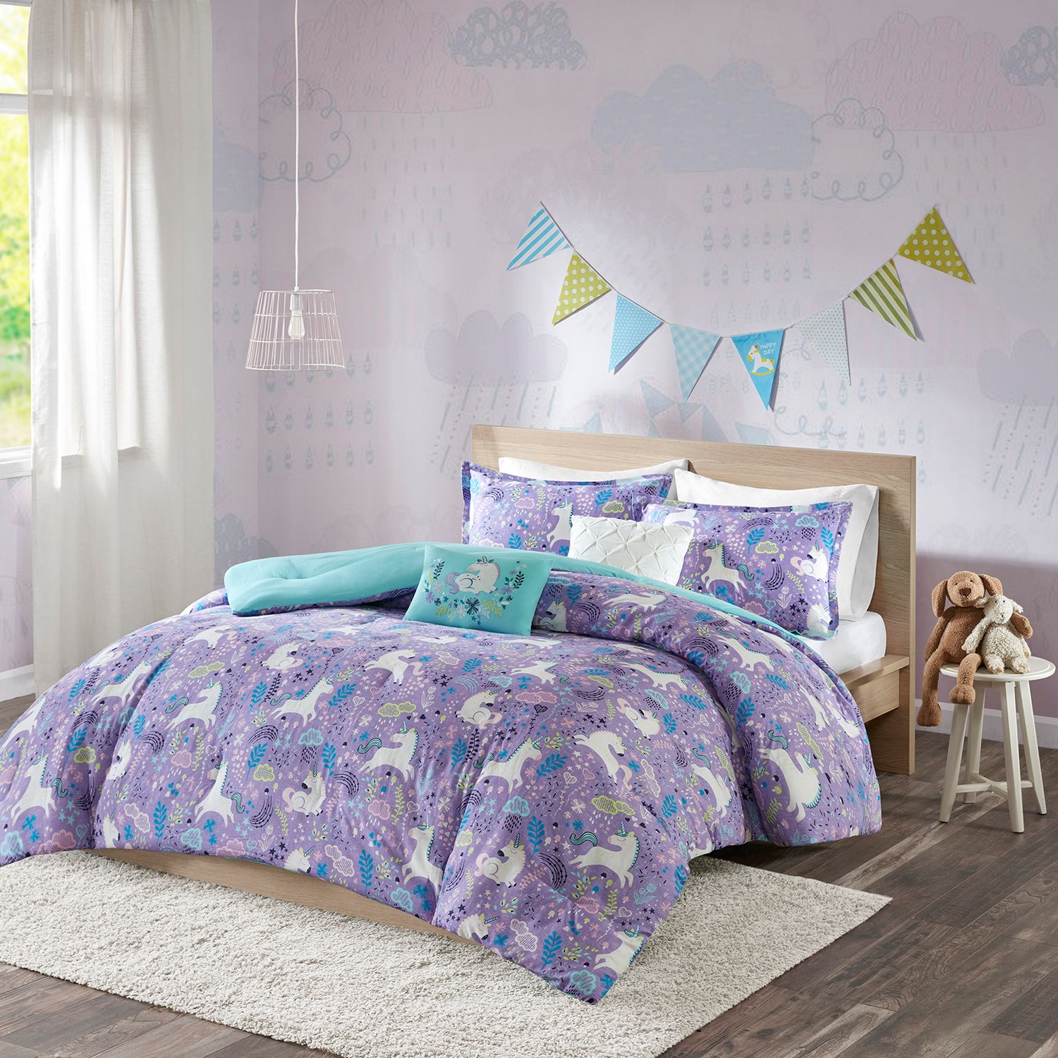 mainstays kids unicorn sky bed set