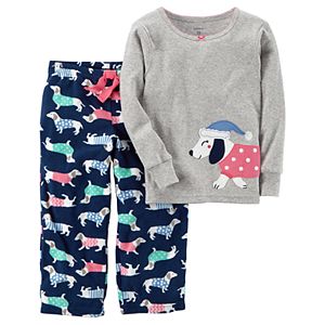 Baby Girl Carter's Embroidered Animal Applique Top & Microfleece Bottoms Pajama Set
