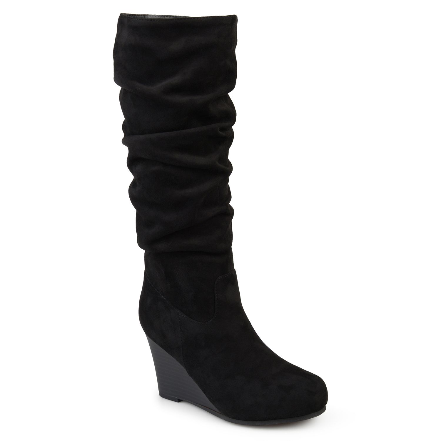 black wedge knee boots