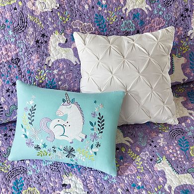 Intelligent Design Ella Cotton Reversible Unicorn Quilt Set with Shams and Decorative Pillows