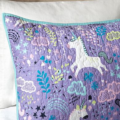 Intelligent Design Ella Cotton Reversible Unicorn Quilt Set with Shams and Decorative Pillows