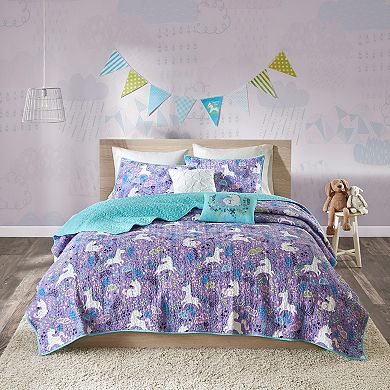 Urban Habitat Kids Ella Cotton Reversible Unicorn Quilt Set with Shams and Decorative Pillows