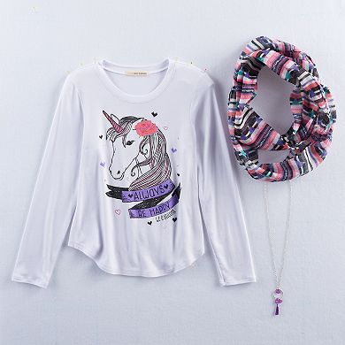 Girls 7-16 Self Esteem Foil Graphic Tee & Infinity Scarf Set with Necklace