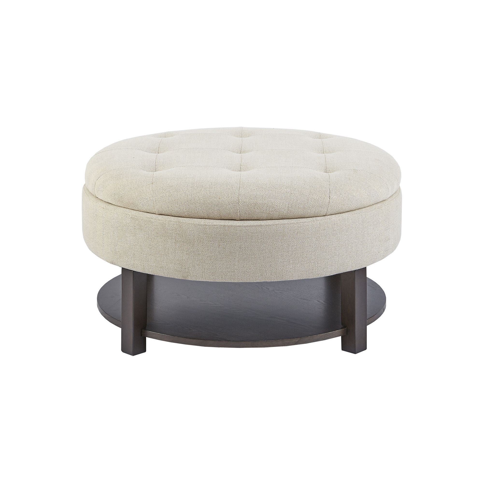 Madison Park Javier Round Storage Ottoman, Ivory