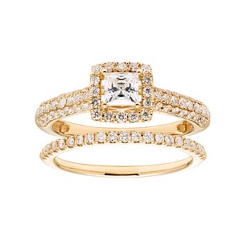 The Regal Collection 14k Gold 1 Carat T.W. IGL Certified Diamond Square Halo Engagement Ring Set