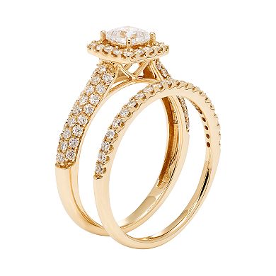 14k Gold 1 Carat T.W. IGL Certified Diamond Square Halo Engagement Ring Set
