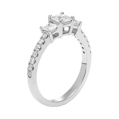 14k Gold 1 Carat T.W. IGL Certified Diamond Princess Cut 3-Stone Engagement Ring